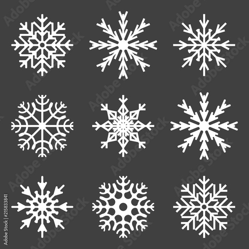 Set of snowflake icons. Vector on a gray background.