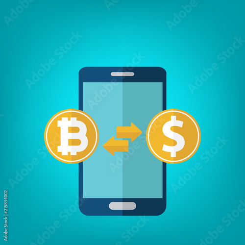 Bitcoin to dollar currency exchange. Cryptocurrency, bitcoin exchange. Vector illustration