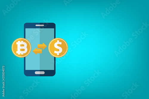 Bitcoin to dollar currency exchange. Cryptocurrency, bitcoin exchange. Vector illustration
