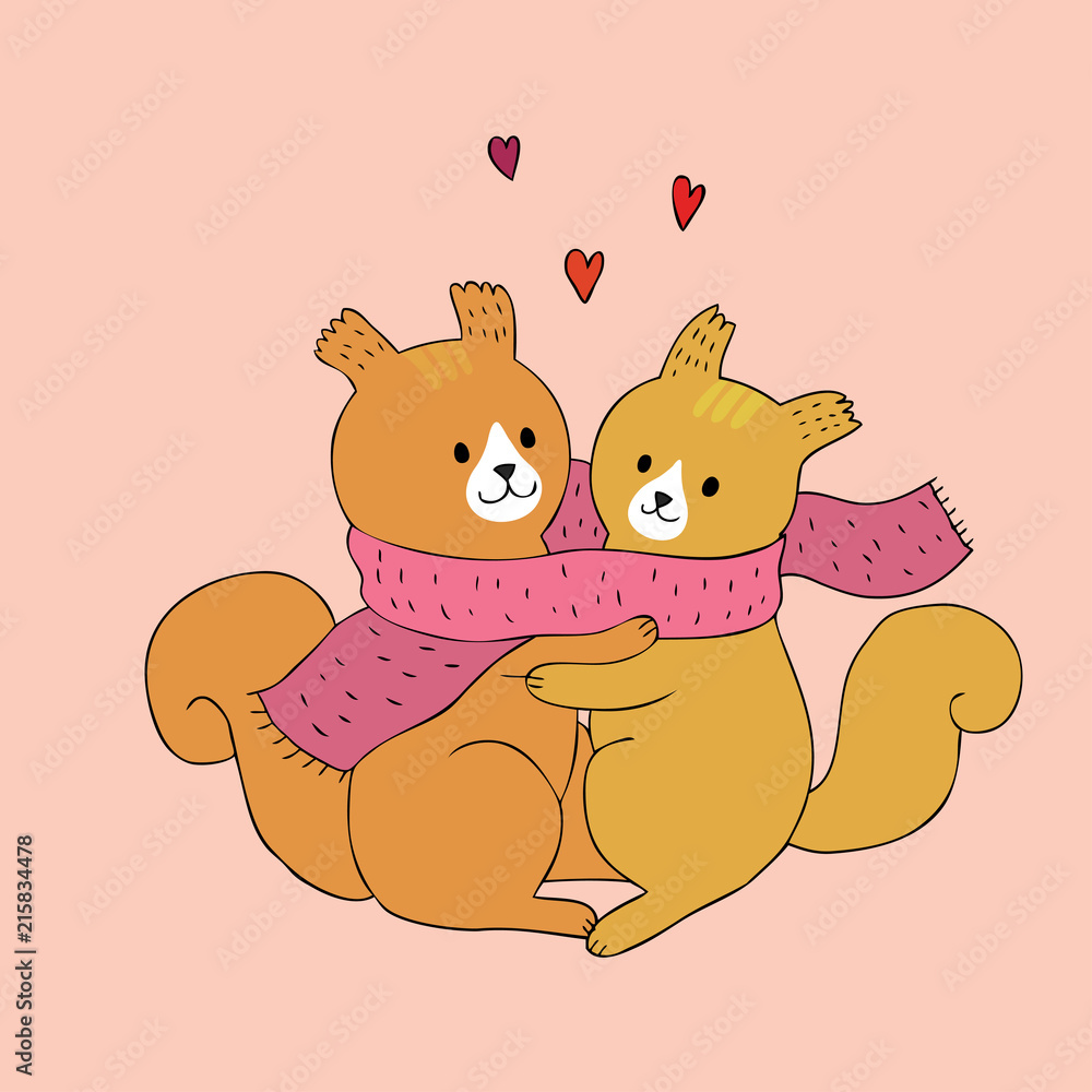 Fototapeta premium Cartoon cute squirrels lover vector.