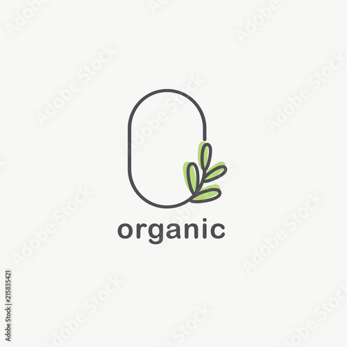 Vector logo design template for organic and natural cosmetics. Healthy lifestyle and vegan sign. Letter O
