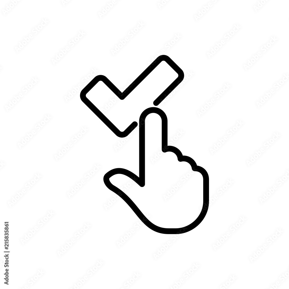 Pointing finger with a check mark Icon in flat style isolated on gray background. Hand gesture symbol for your web site design, picture, art, logo, app, UI. illustration Pointing finger with a check mark Icon in flat style isolated on gray background. Hand gesture symbol for your web site design, picture, art, logo, app, UI. illustration