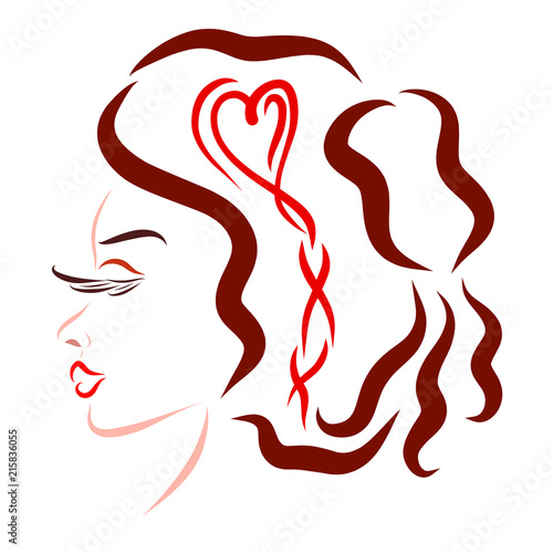 Wonderful lady with a beautiful hair and heart in her hair