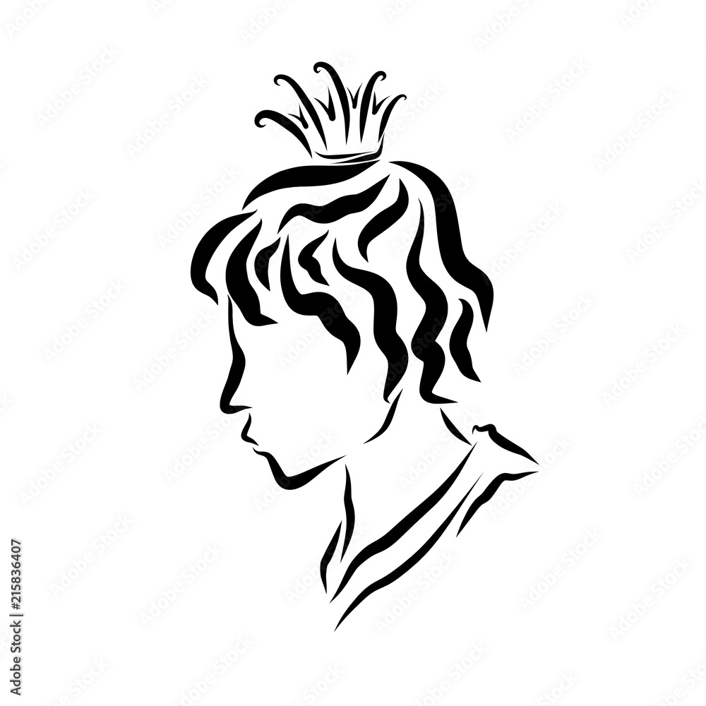 Profile of a young prince with wavy hair, head Profile of a young prince with wavy hair, head