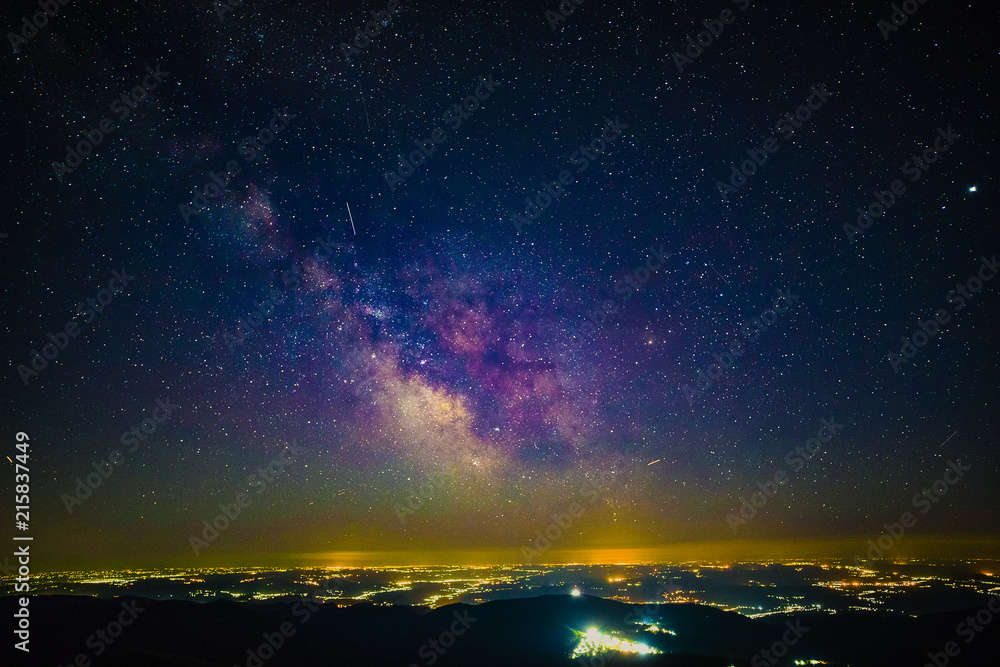 Milky Way above the city lights with pollution