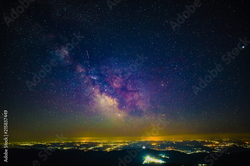 Milky Way above the city lights with pollution