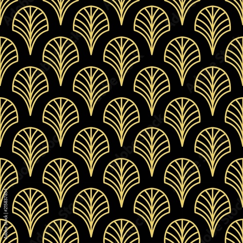 Art Deco Golden palmette seamless vector pattern