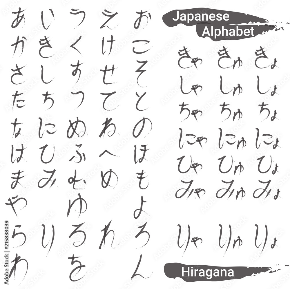Hiragana hand written Japanese alphabet