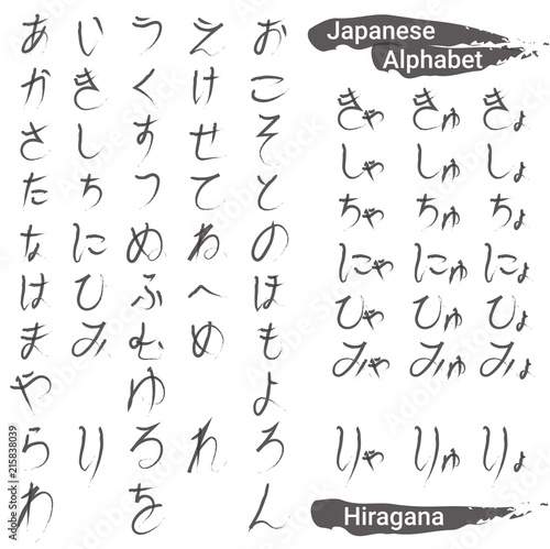 Hiragana hand written Japanese alphabet