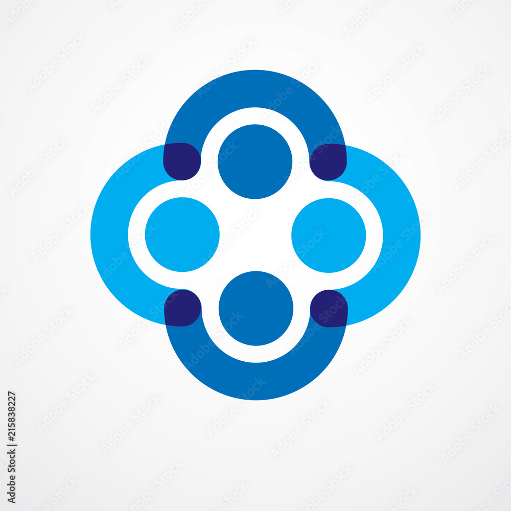 Teamwork and friendship concept created with simple geometric elements as a people crew. Vector icon or logo. Unity and collaboration idea, dream team of business people blue design.