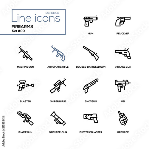 Firearms - modern line design icons set