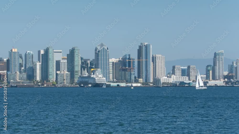 San Diego Downtown Skyline and Oceanfront Boat Traffic Time Lapse San Diego Downtown Skyline and Oceanfront Boat Traffic Time Lapse