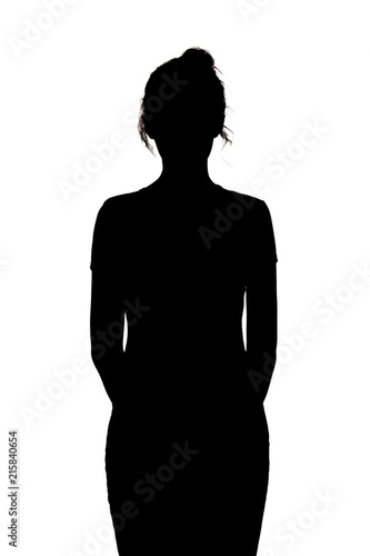 silhouette of young unknown woman on a white isolated background