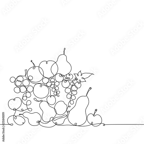 Harvesting, fruit, drawing with a continuous line. Autumn.