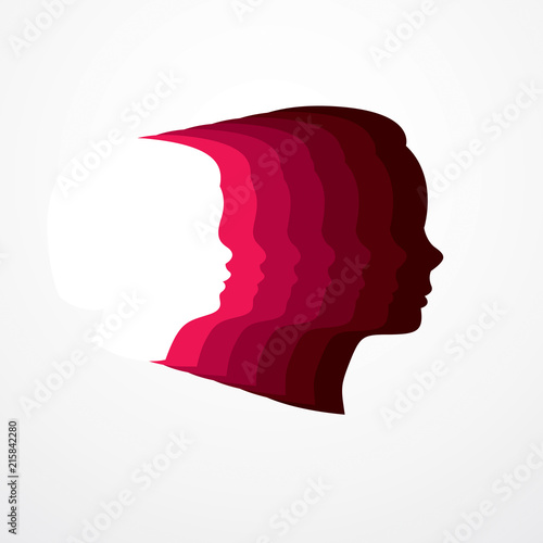 Girl maturation age years concept, adulthood idea, the time of life, periods and cycle of life, growing old, from infancy to maturity. Vector simple classic icon or logo design.