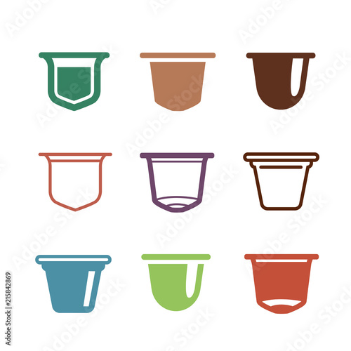Set of the coffee capsules. Vector flat icons.