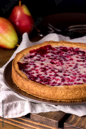 Tasty Homemade Pie with Summer Berries Cranberries Pie on Wooden Background Tart with Red Berries Vetical