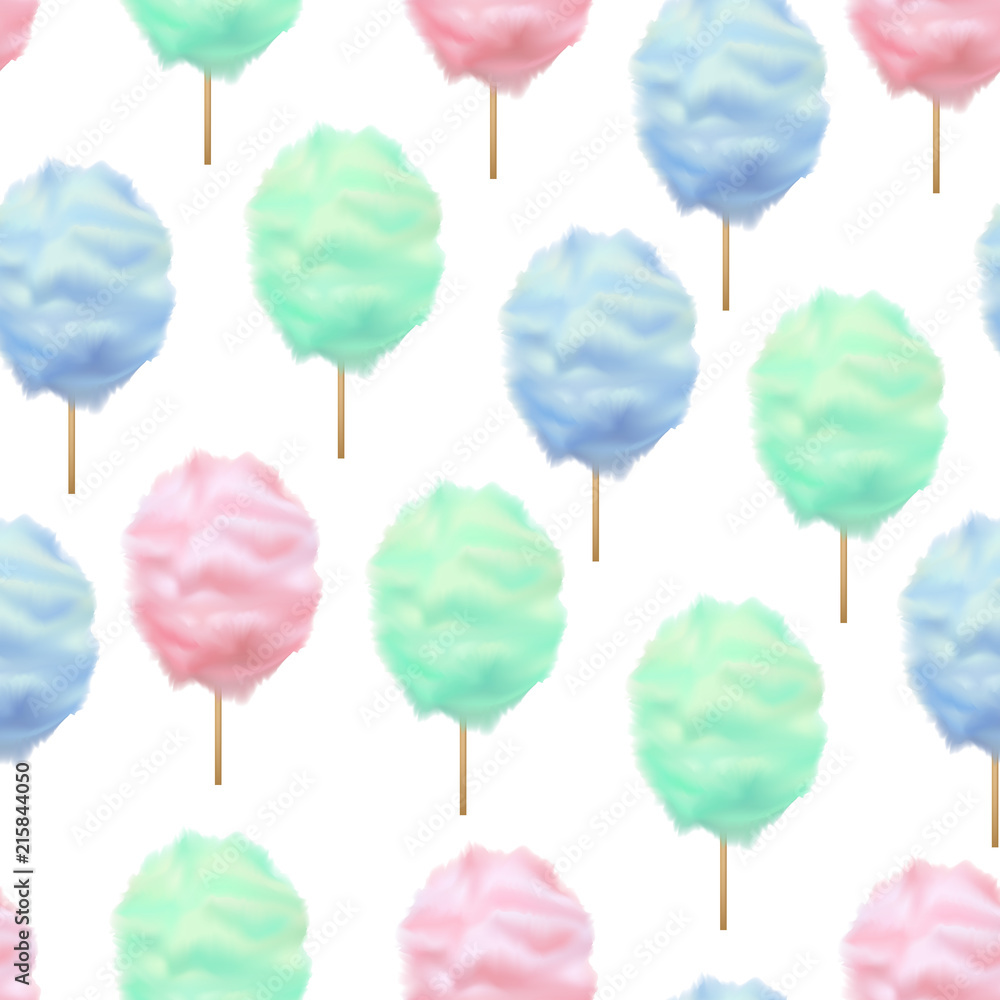 Realistic Detailed 3d Color Cotton Candy Seamless Pattern Background ...