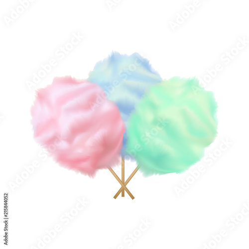 Realistic Detailed 3d Color Cotton Candy Set. Vector