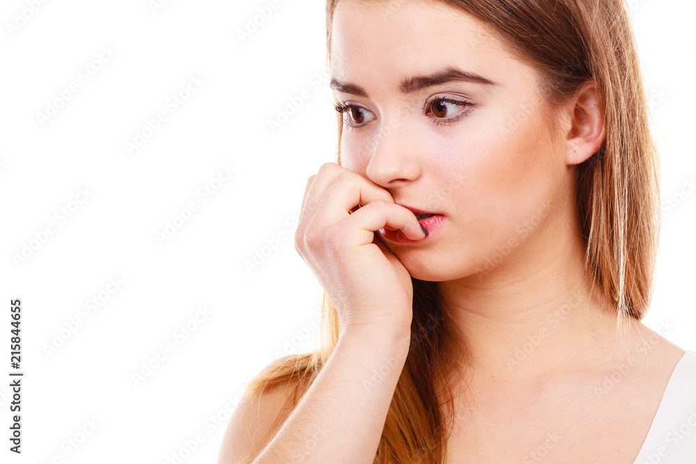 Teenage woman looking worried, thinking about something Teenage woman looking worried, thinking about something