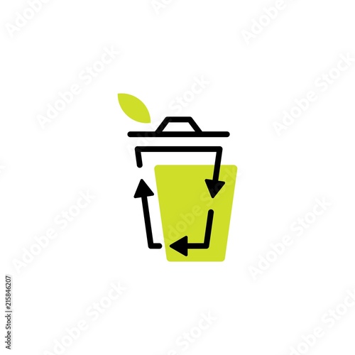 recycle bin leaf organic logo icon organic line outline monoline color fill style
