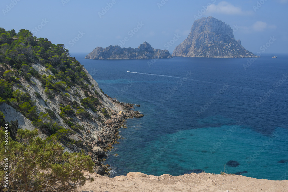 View of Es Vedra from the beach of Cala D'Hort in Ibiza 