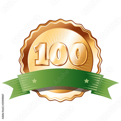 Bronze Plate with Green Ribbon - Badge with Number 100