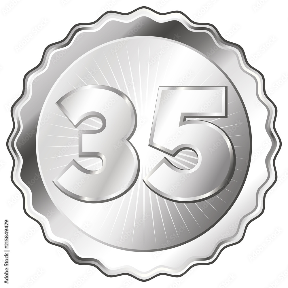 Silver Plate - Badge with Number 35. Silver Plate - Badge with Number 35.