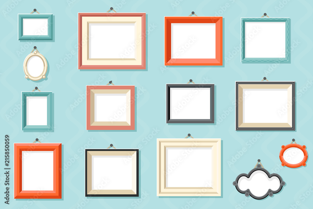 Vintage frame photo picture painting drawing template icons set wall