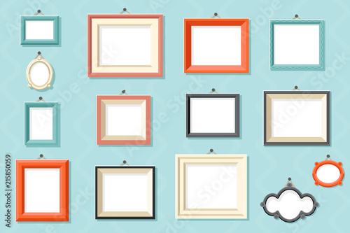 Vintage frame photo picture painting drawing template icons set wall background flat design vector illustration