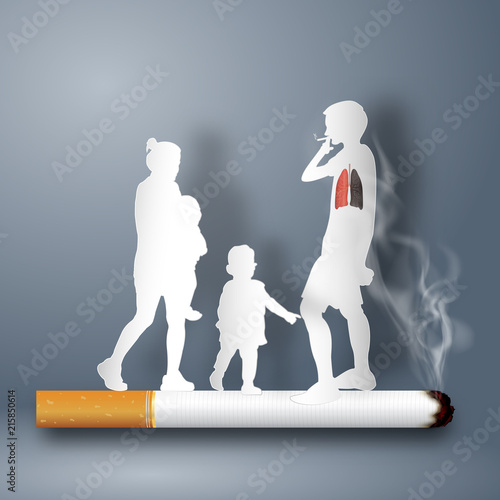 Cigarettes destroy the family as healthy, no smoking day world , craft style and paper art concept. vector illustration