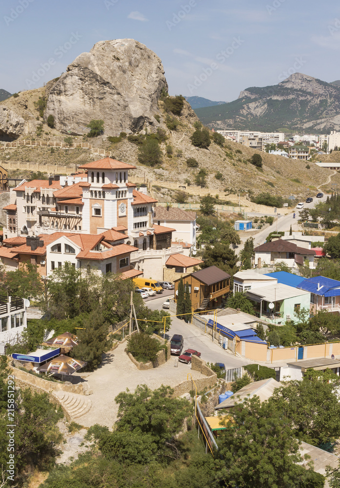 The center of a small town in the mountains on The black sea coast.Crimea.