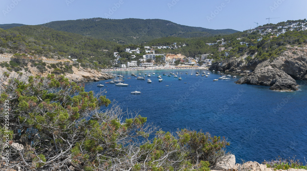 Panoramic view of Cala Vadella in Ibiza 