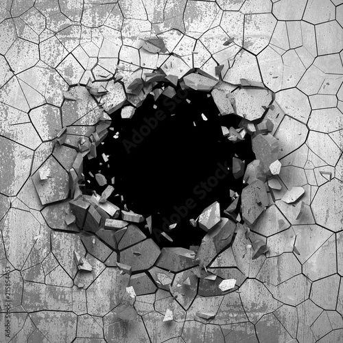 Dark cracked broken wall in concrete wall. Grunge background © VERSUSstudio