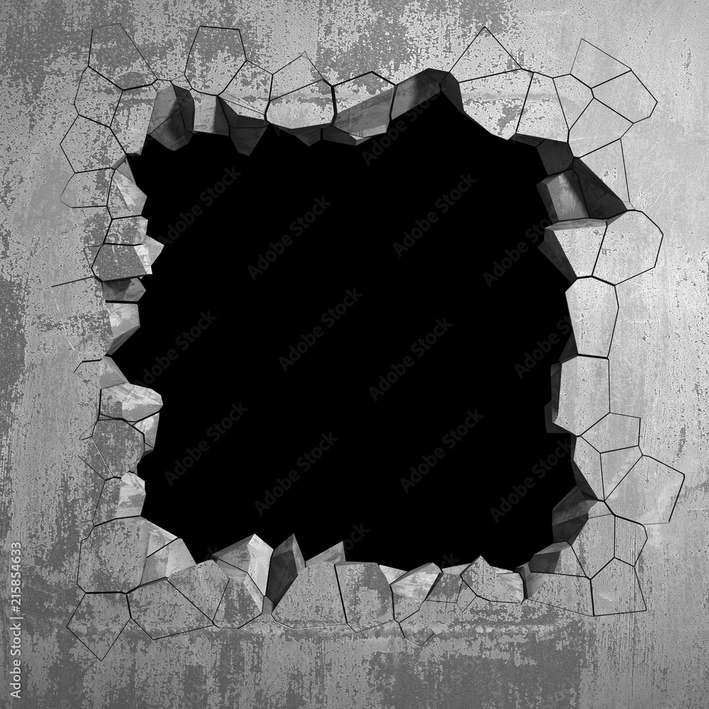 Dark cracked broken wall in concrete wall. Grunge background Stock