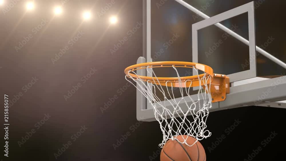 Beautiful Basketball Ball Hits Basket Net Slow Motion Close-up Camera Fly. Ball Flies Spinning into Basketball Hoop Gold Stadium Spotlights. Sport Concept 3d Animation 4k UHD 3840x2160. Beautiful Basketball Ball Hits Basket Net Slow Motion Close-up Camera Fly. Ball Flies Spinning into Basketball Hoop Gold Stadium Spotlights. Sport Concept 3d Animation 4k UHD 3840x2160.