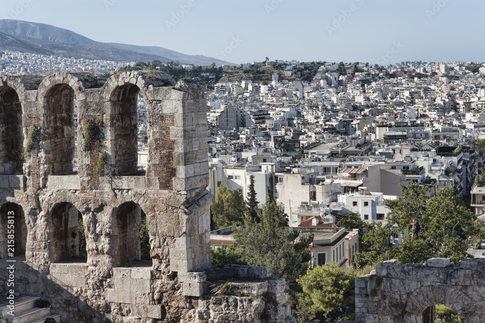 Fragment of Dionysus Theatre ruins on the Athens Acropolis