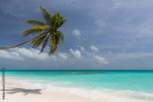 Lonely beach in the Caribbean on a sunny summer day with an almost cloudless sky
