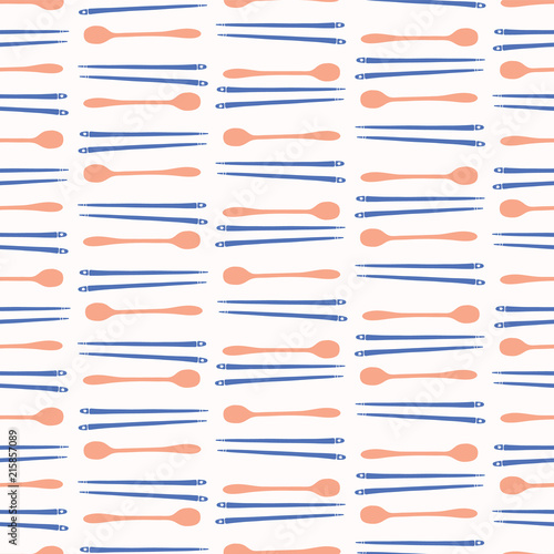 Spoons Chopsticks Silhouettes Vector Cutlery Pattern Seamless, Hand Drawn Illustration for Cafe Menu, Stationery, Dinner Invitations, Gift Wrap, Restaurant Tableware Decor, Asian Food Blog Backgrounds