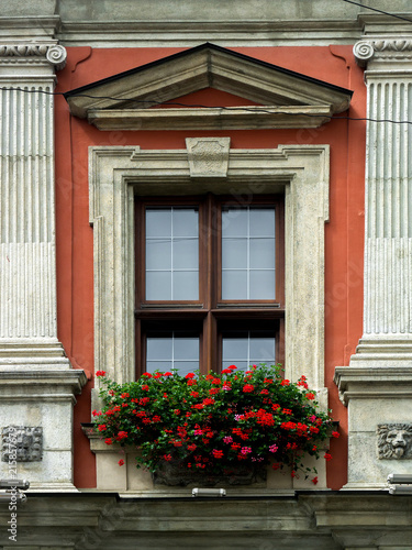 Windows on the facade of houses in the old city