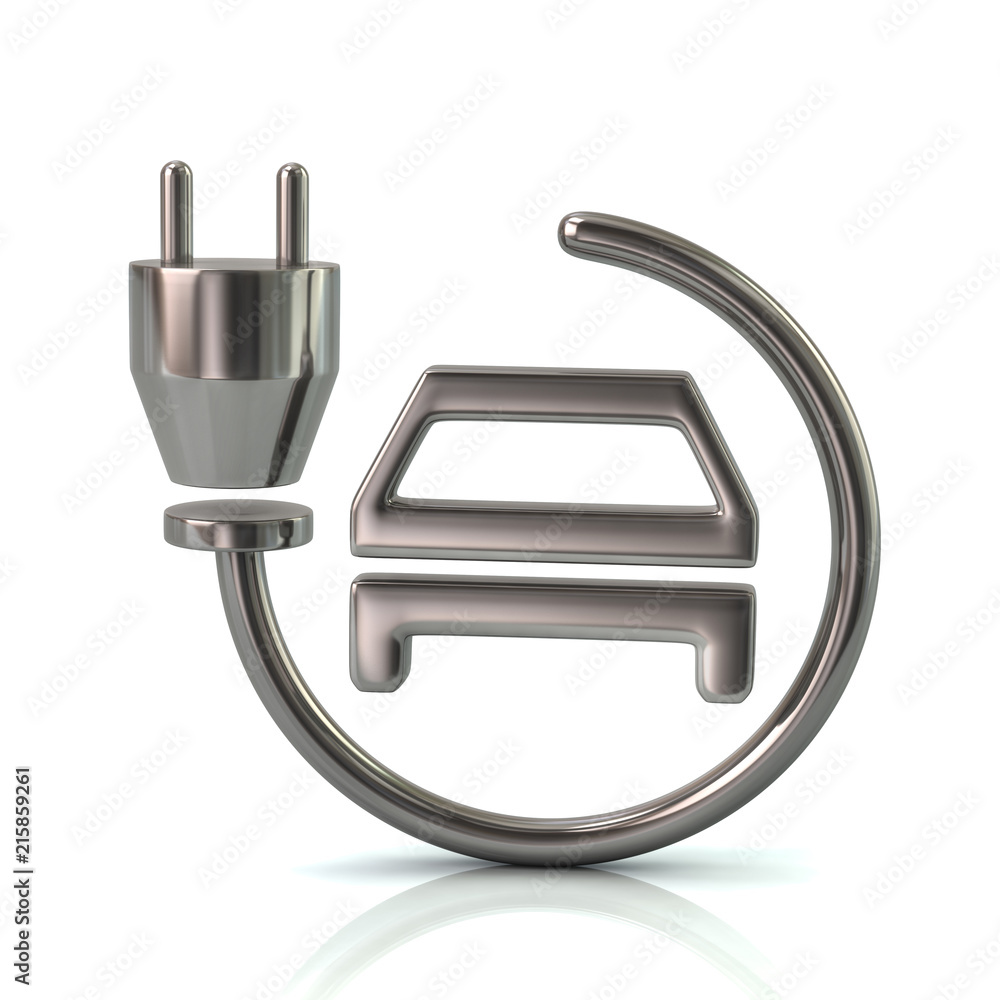 Electric car charging parking silver icon 3d illustration on white background Electric car charging parking silver icon 3d illustration on white background