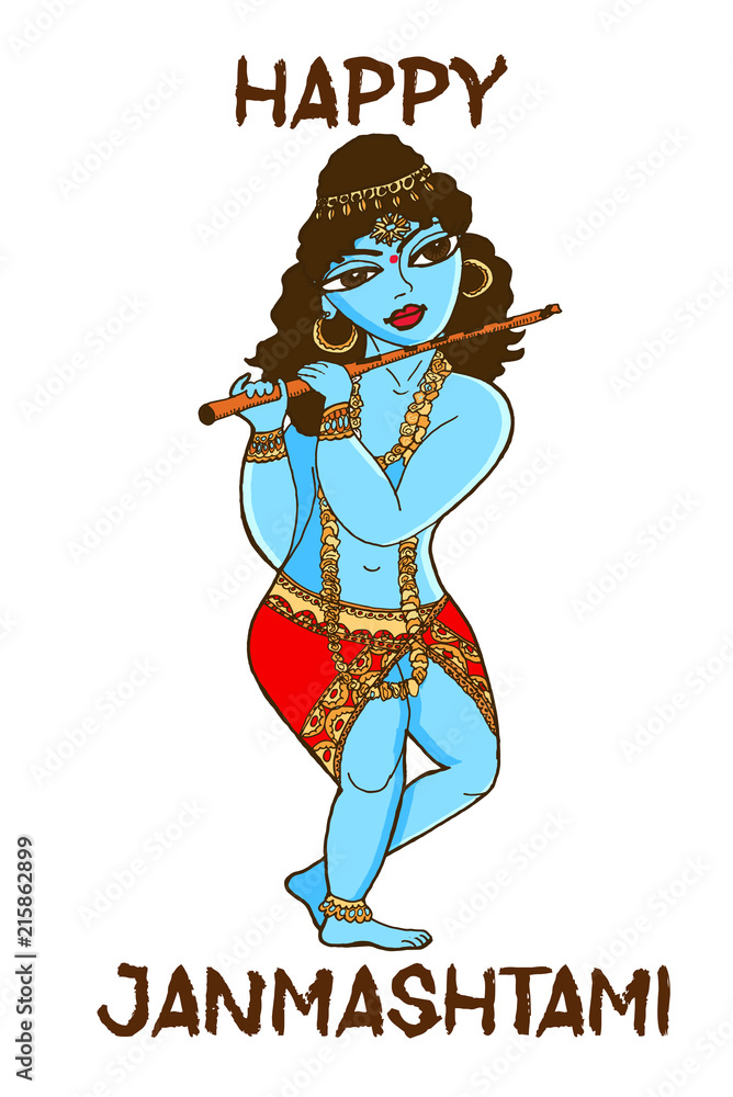 Vector illustration line art of Happy Janmashtami festival of India, Lord  Little Krishna. poster Stock Vector Image & Art - Alamy