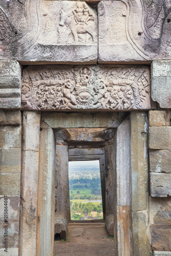 A lintel on a Khmer temple on Chi Sor Mountain in Takeo, Cambodia A lintel on a Khmer temple on Chi Sor Mountain in Takeo, Cambodia