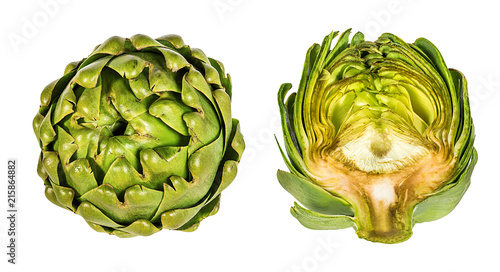 Fresh artichoke isolated on white background with clipping path