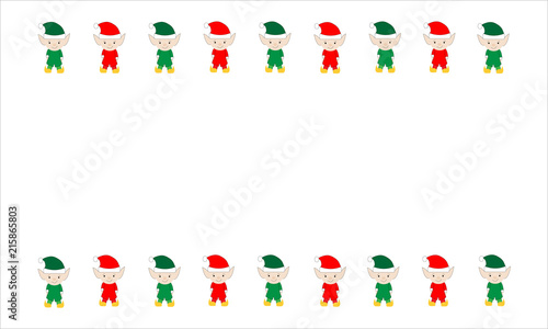 Illustrated red and green Christmas elves on white