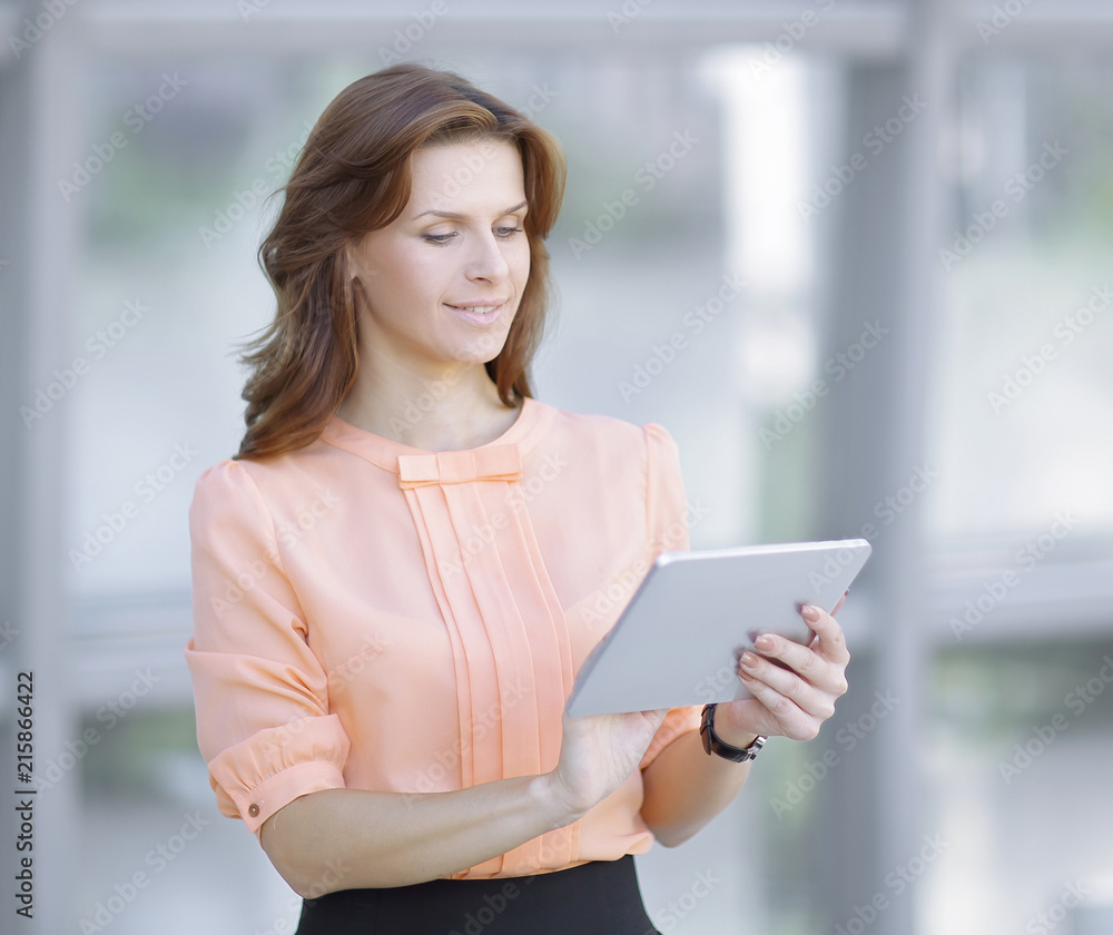 modern business woman typing text on a digital tablet. modern business woman typing text on a digital tablet.
