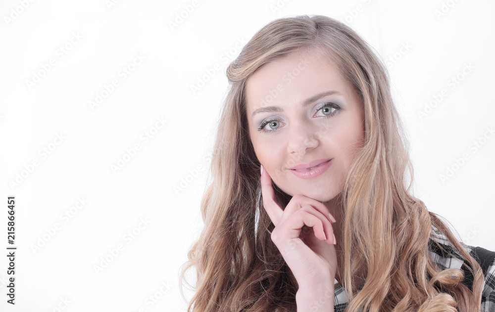 closeup.portrait of a young business woman.isolated on white closeup.portrait of a young business woman.isolated on white