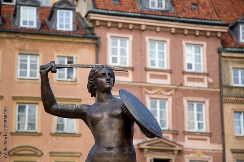 Mermaid Monument - siren in Old Town Market Square in Warsaw, Poland, Europe