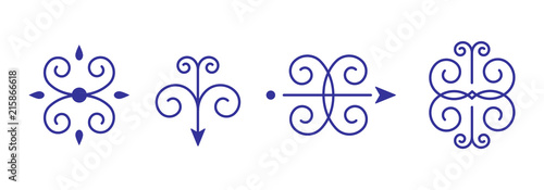 Calligraphic elegant ornaments. Flourish decorative symbols. Vector illustration, flat design photo