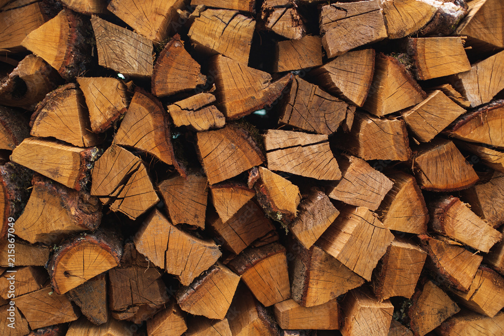 Stacks of Firewood. Preparation of firewood for the winter..Pile of Firewood.Firewood background